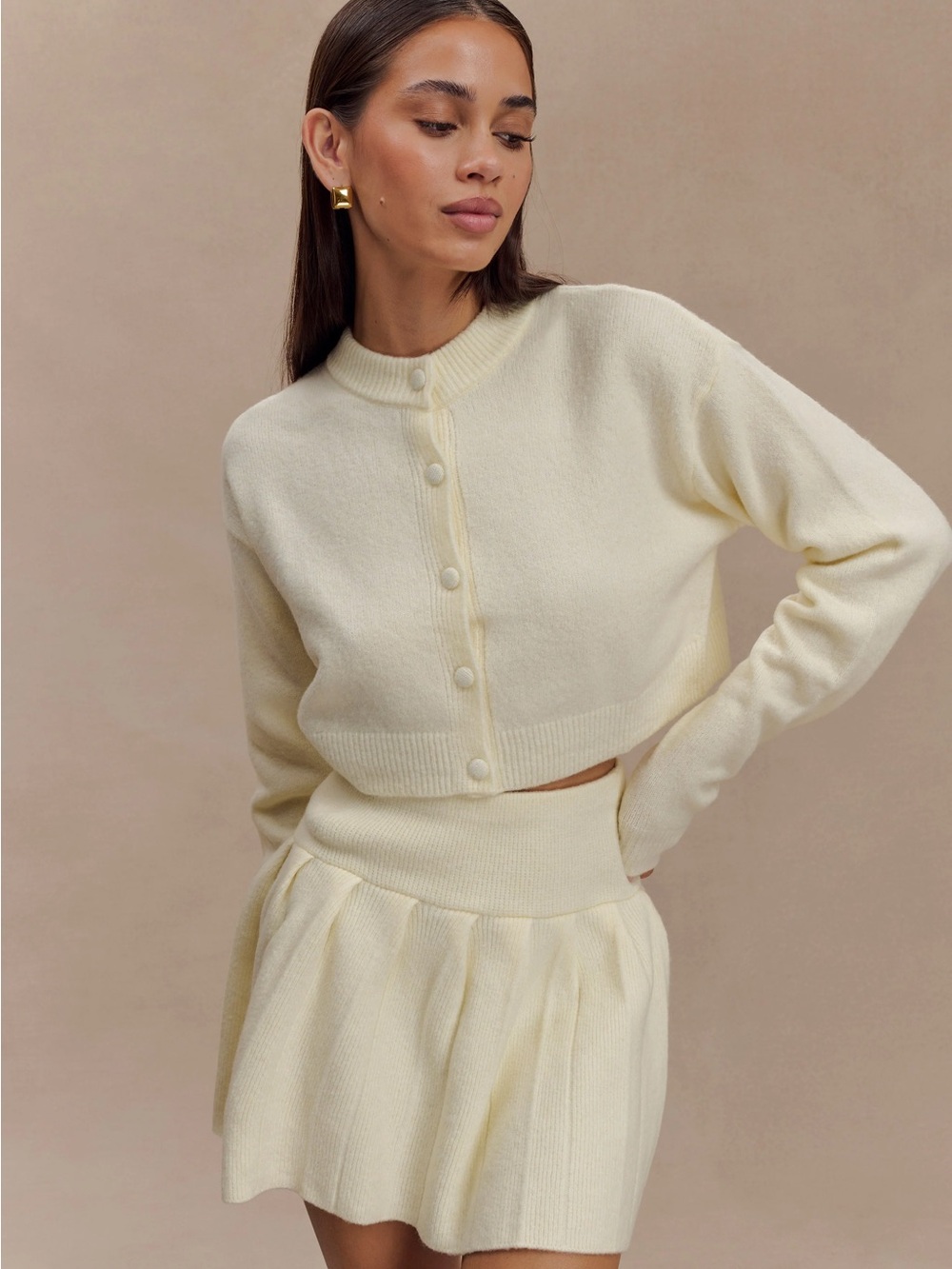 Meshki Shelby Knit Cropped Cardigan Cream Medium